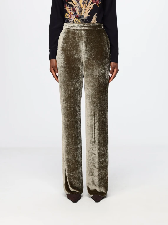 Pantaloni dritti effetto velluto verde oliva/marrone
