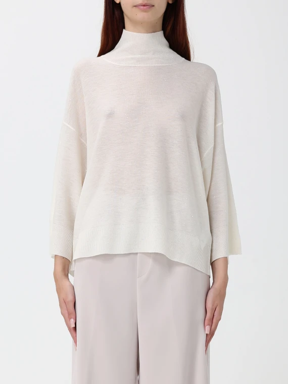 Maglia a collo alto in lana bianca con paillettes