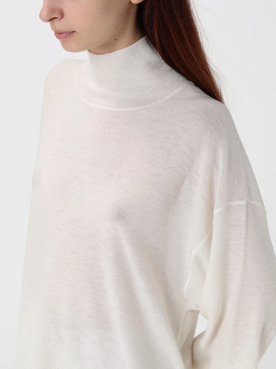 Maglia a collo alto in lana bianca con paillettes Fabiana Filippi