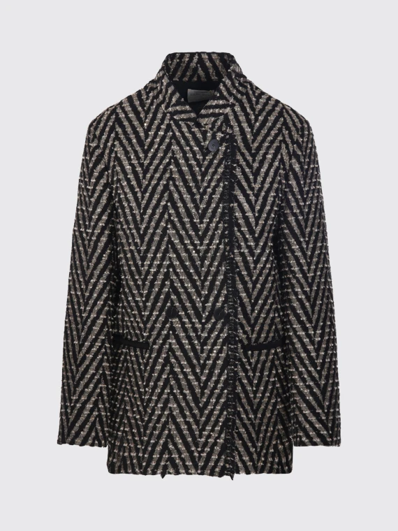 Giacca over-jacket jacquard chevron nera FORTE_FORTE