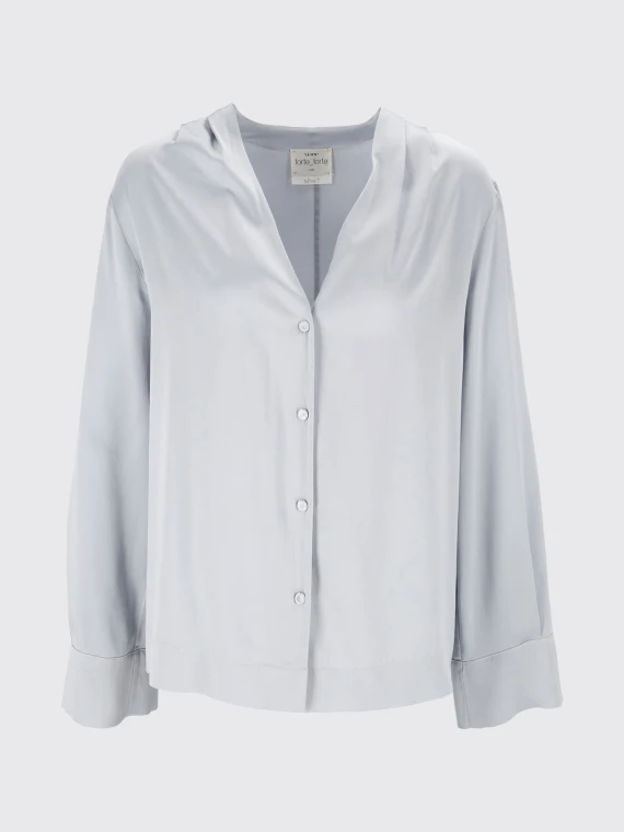 Grey silk shirt with fringed scarf FORTE_FORTE