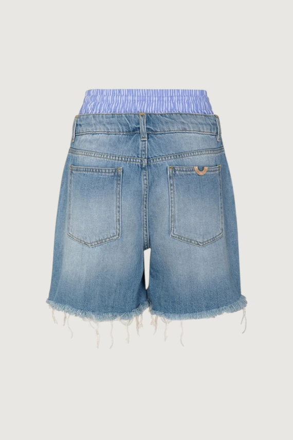 DENIM SHORTS WITH DOUBLE WAIST IN STRIPED POPLIN