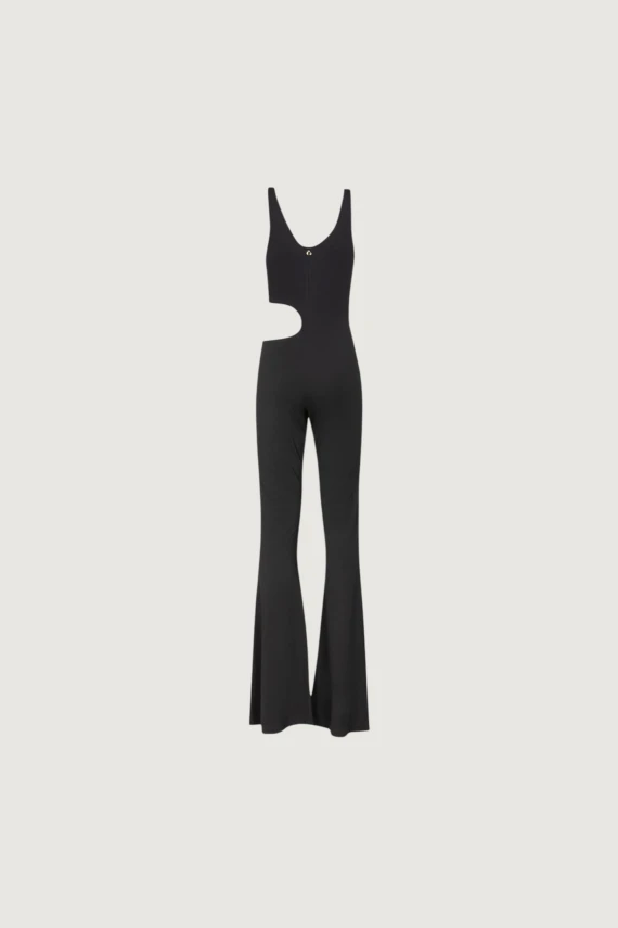 FLARED JUMPSUIT WITH OPENINGS IN MILAN STITCH