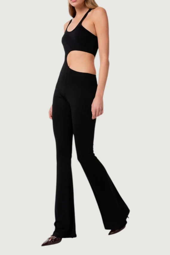 FLARED JUMPSUIT WITH OPENINGS IN MILAN STITCH