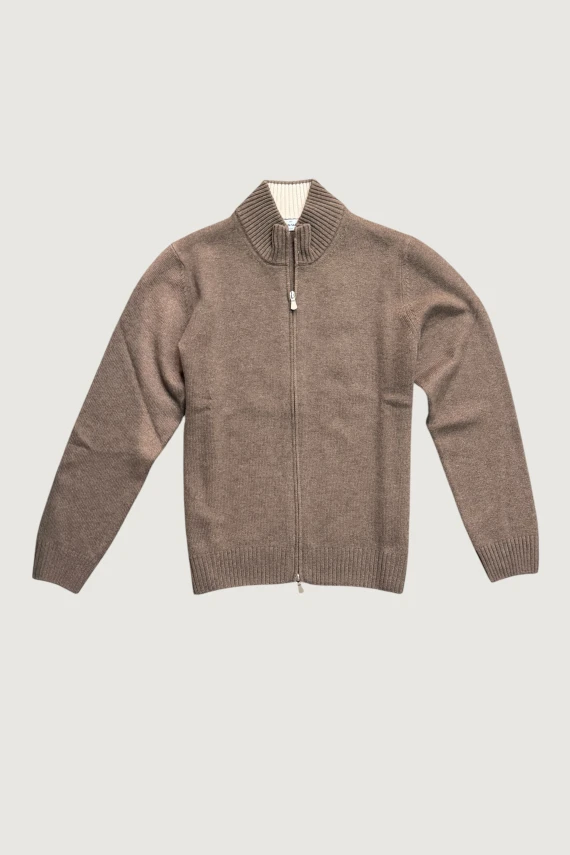 Cardigan con zip taupe