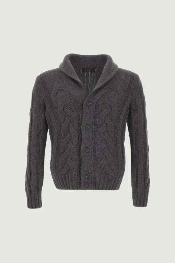 Dark grey knit cardigan with shawl collar GRS