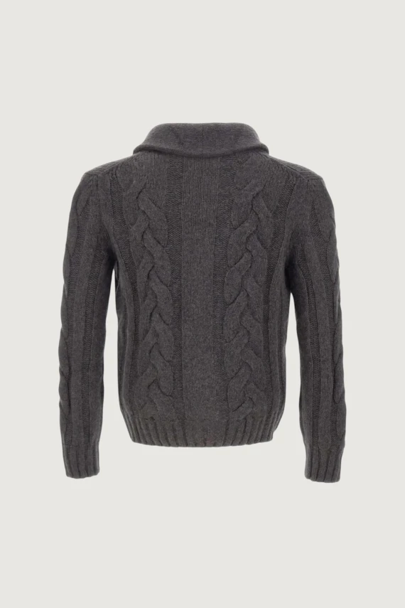 Dark grey knit cardigan with shawl collar GRS