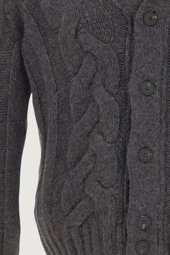 Dark grey knit cardigan with shawl collar GRS