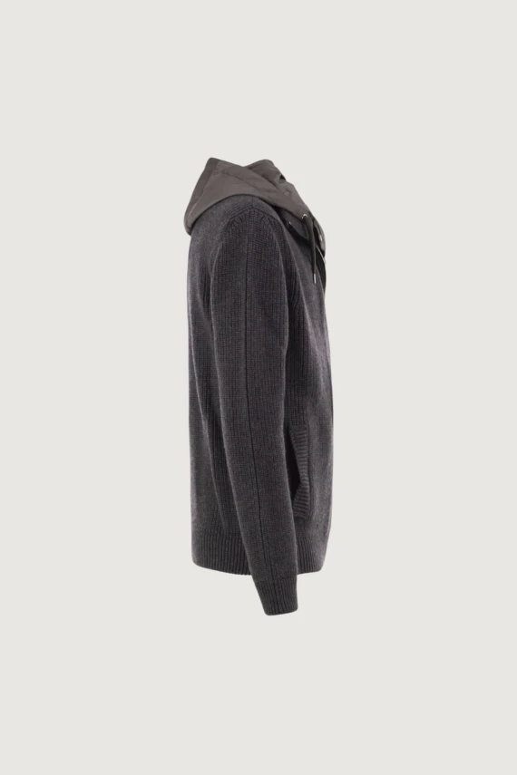 Virgin wool grey anthracite cardigan with hood HERNO