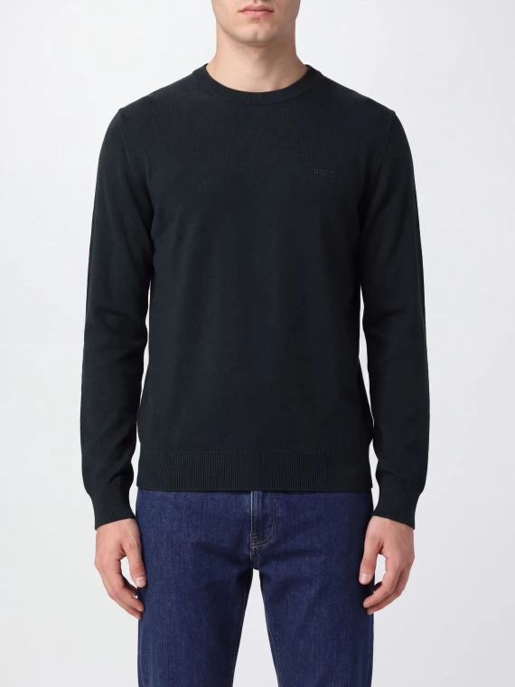 Maglione girocollo nero in lana vergine