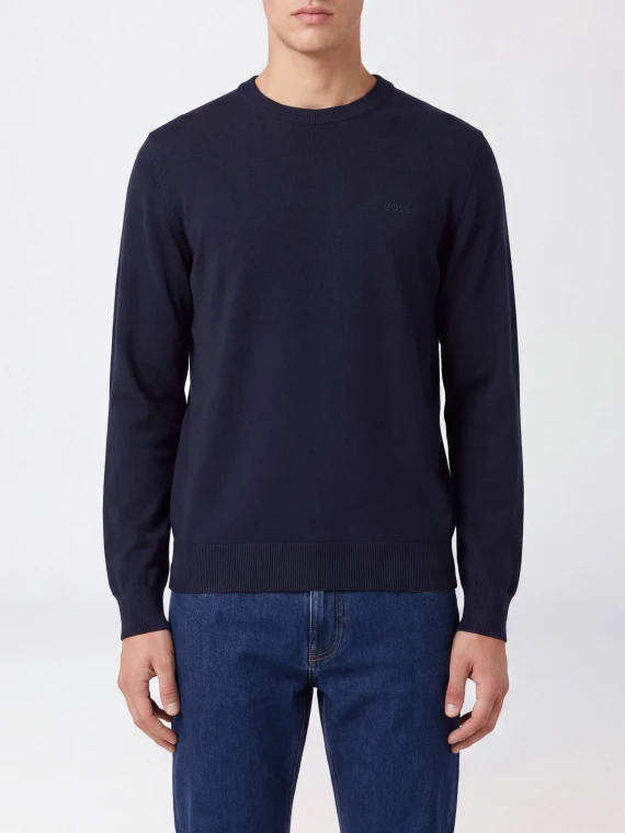 Maglione girocollo in lana vergine blu scuro