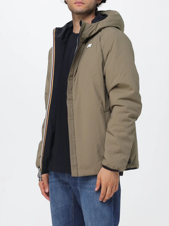 Giacca impermeabile reversibile nera e verde militare K-WAY