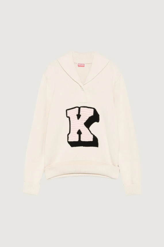 Maglione ecru con grafica frontale