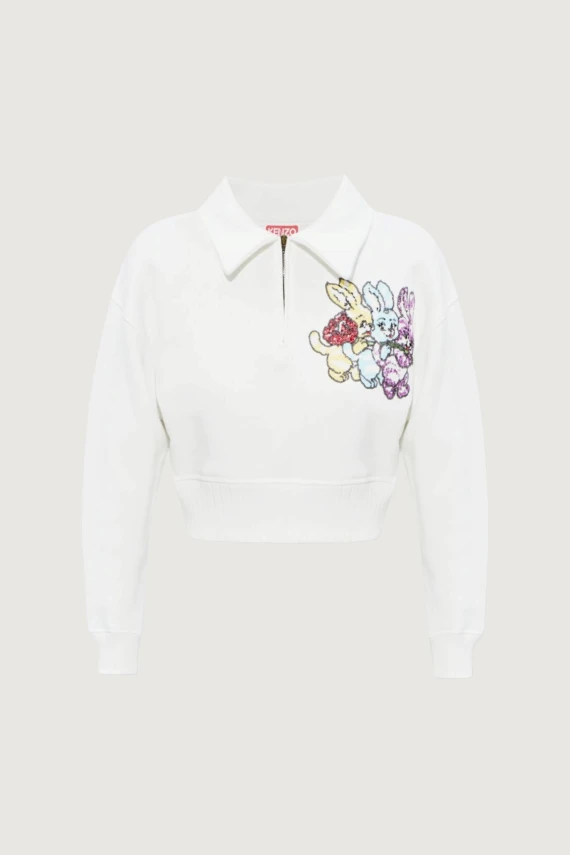 Felpa bianca con collo alto e zip
