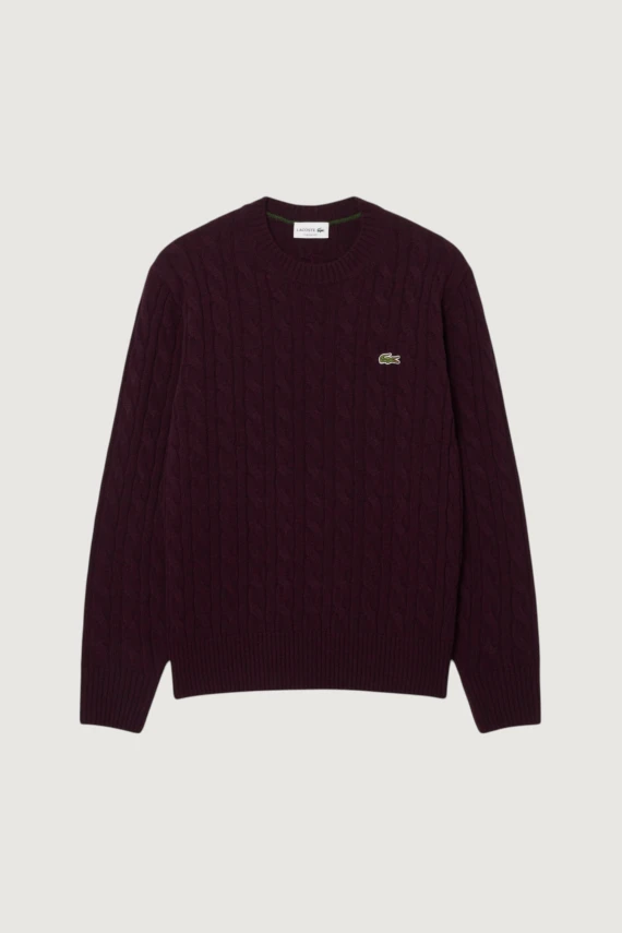 Maglione girocollo a trecce in lana cardata LACOSTE