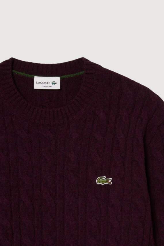 Maglione girocollo a trecce in lana cardata LACOSTE