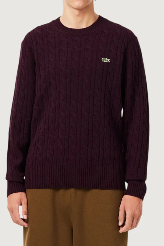 Maglione girocollo a trecce in lana cardata LACOSTE