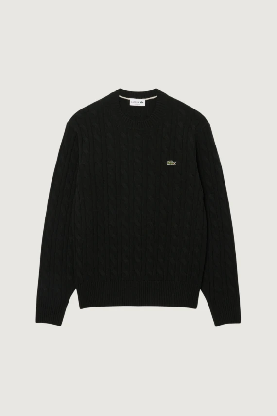Maglione girocollo a trecce in lana cardata LACOSTE