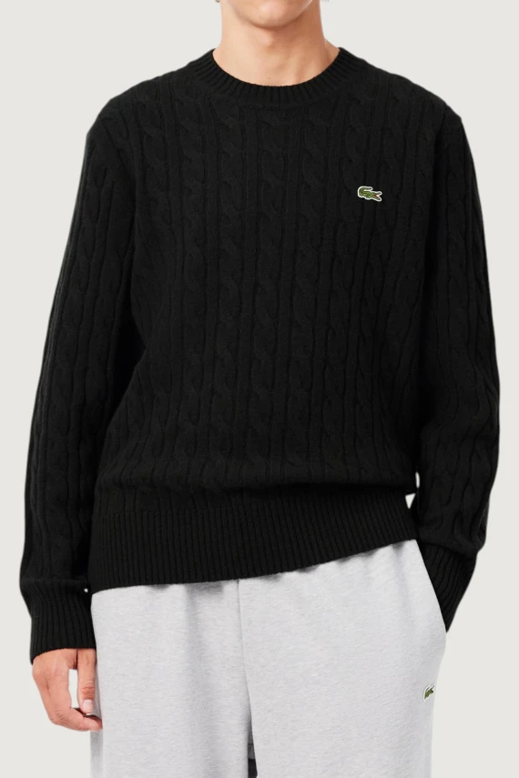 Maglione girocollo a trecce in lana cardata LACOSTE