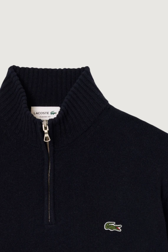 Maglione a collo alto in lana cardata con zip LACOSTE