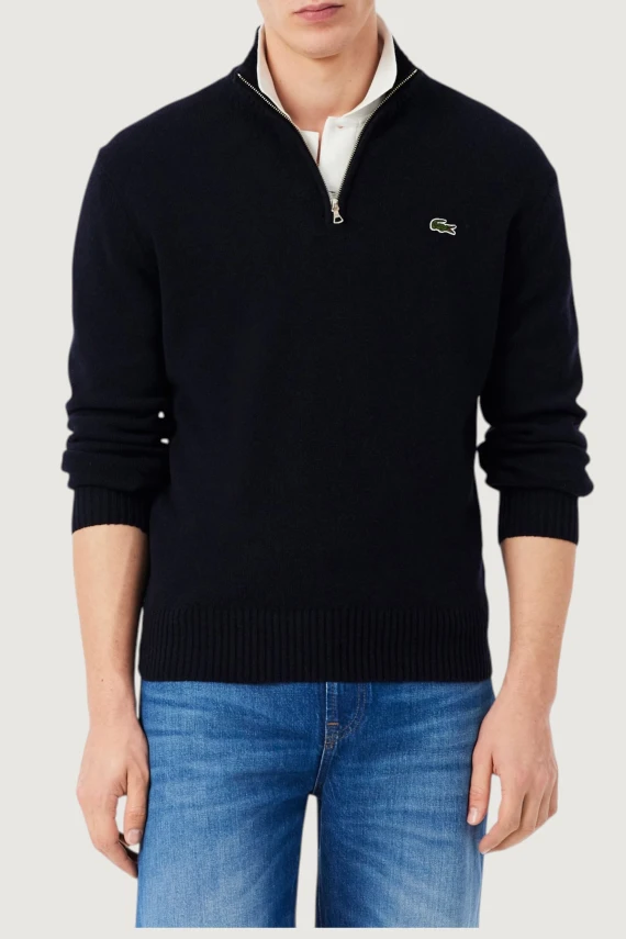 Maglione a collo alto in lana cardata con zip LACOSTE