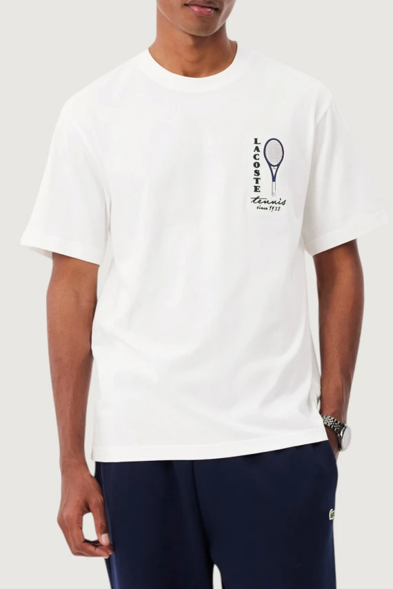 T-shirt in jersey di cotone con stampa e ricamo LACOSTE
