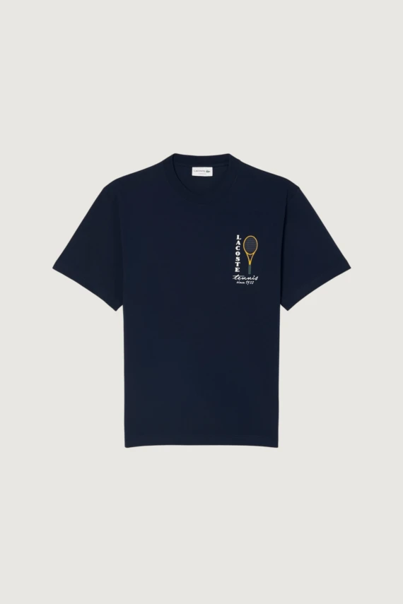 T-shirt in jersey di cotone con stampa e ricamo LACOSTE