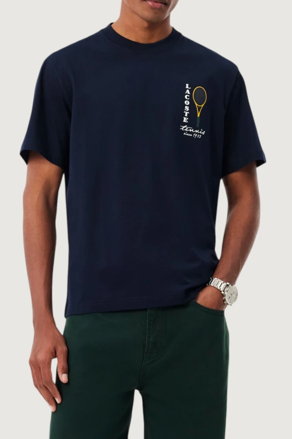 T-shirt in jersey di cotone con stampa e ricamo LACOSTE