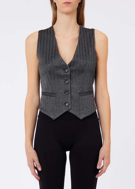 MIXED-FABRIC VEST LES PLUM DE LIUJO