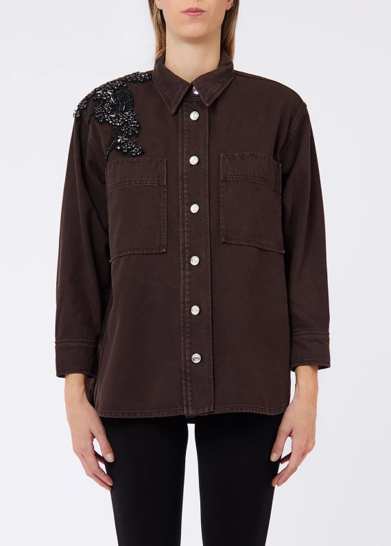 Giacca overshirt in denim marrone