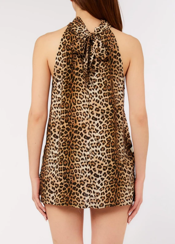 Animal print top with high collar and open back LIU JO BEACHWEAR