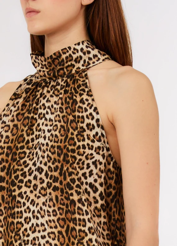 Animal print top with high collar and open back LIU JO BEACHWEAR