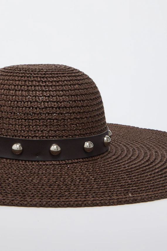 Dark brown paper wide-brim hat LIU JO BEACHWEAR