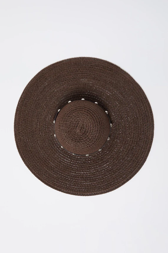 Dark brown paper wide-brim hat LIU JO BEACHWEAR