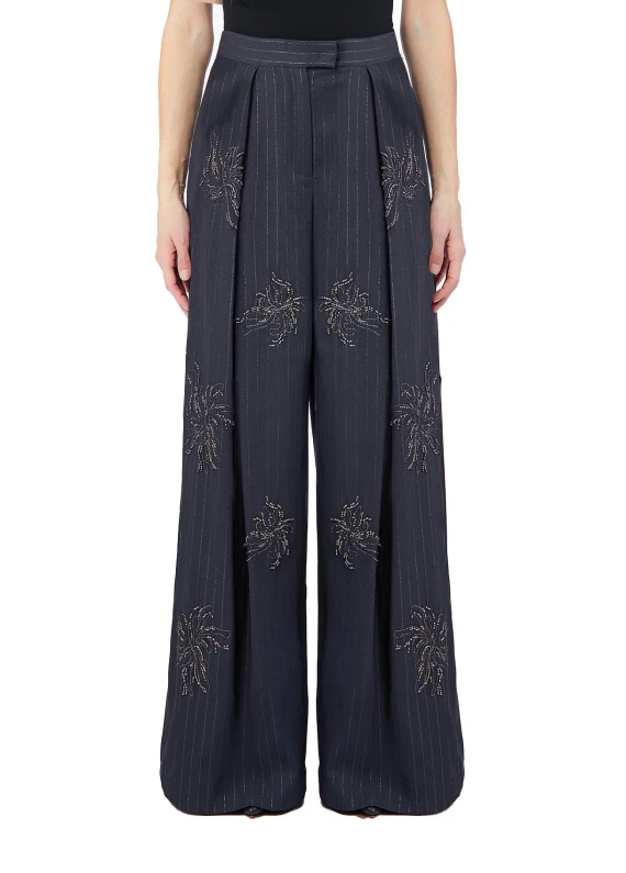 Pantaloni ampi ricamati blu scuro