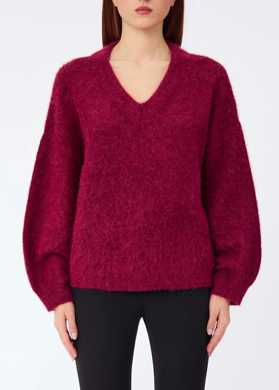 Maglia chiusa rosso scuro con scollo a V