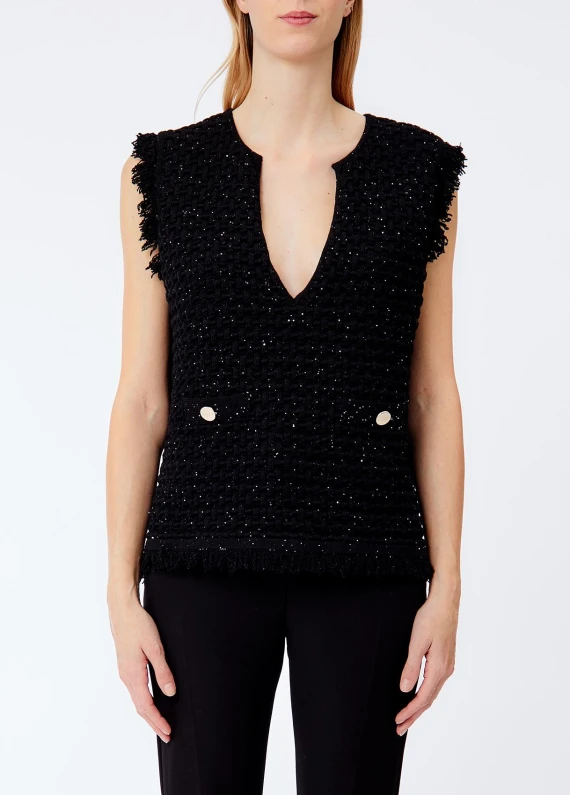 Top in maglia nero con bottoni