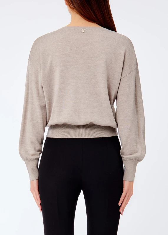 Light taupe wool sweater with rhinestones LIU JO COLLECTION