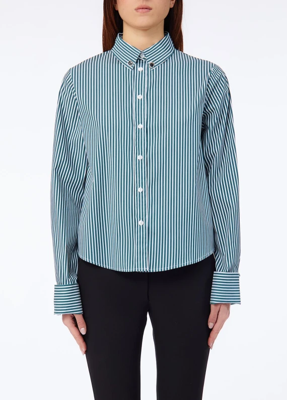 Camicia verde a righe con bottoni smaltati