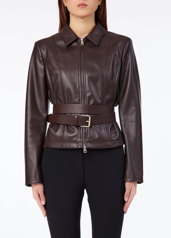 Giacca marrone scuro con cintura