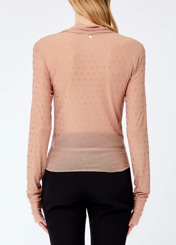T-shirt a maniche lunghe con strass