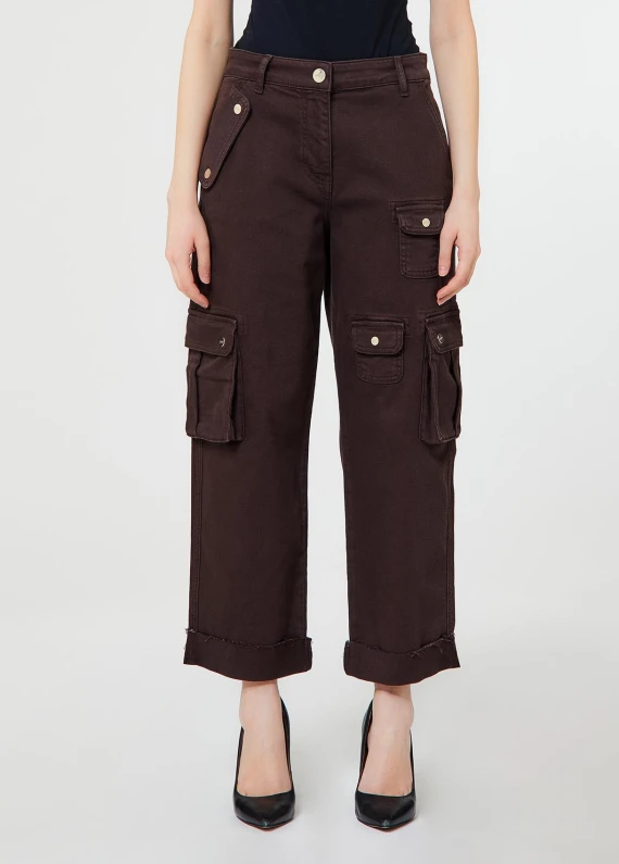 Pantaloni cargo 3/4 marrone scuro