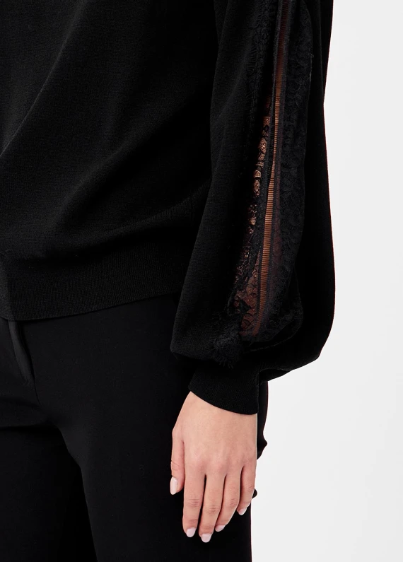 Black sweater with lace-effect sleeves LIU JO COLLECTION