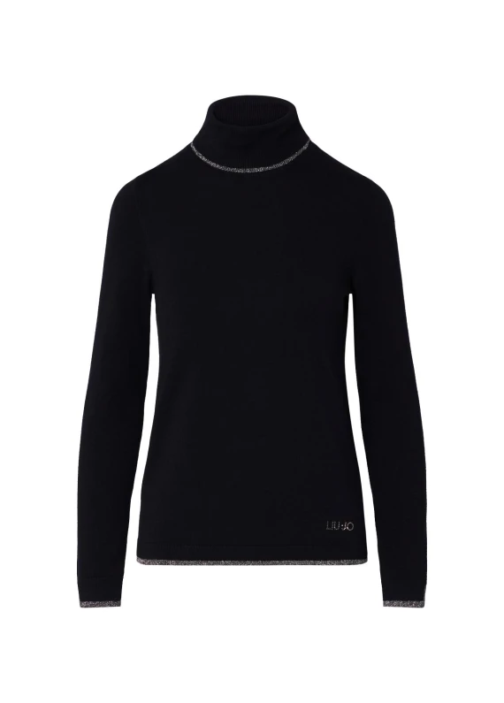 Black turtleneck with Lurex trims LIU JO JEANS FASHION