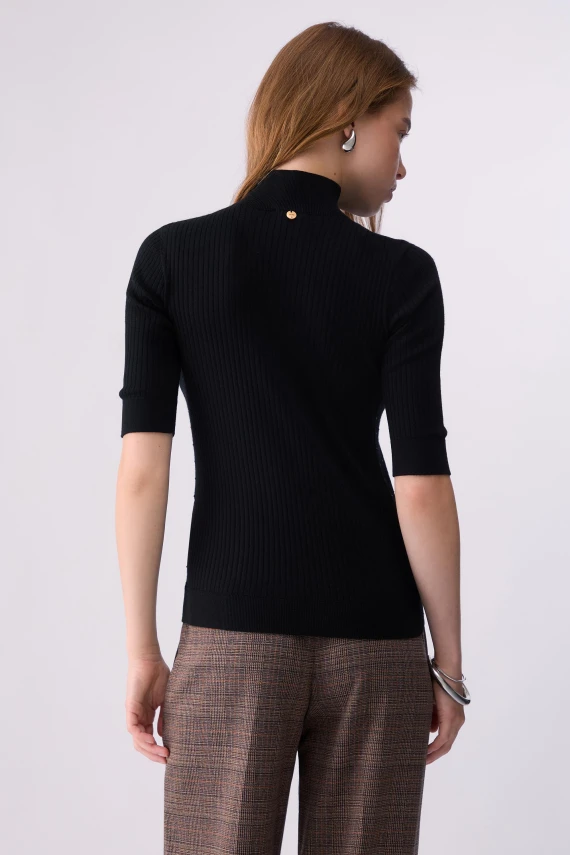 Black virgin wool turtleneck sweater with rhinestones LIU JO JEANS FASHION