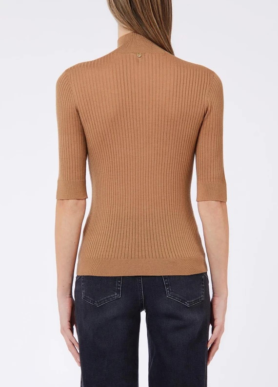 Maglia in lana marrone chiaro con strass