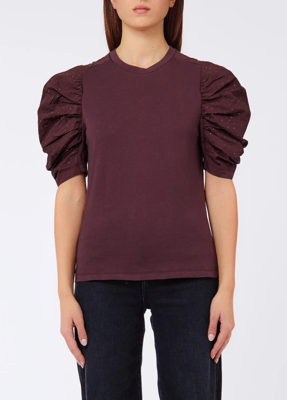 Bordeaux puff-sleeve T-shirt LIU JO JEANS FASHION