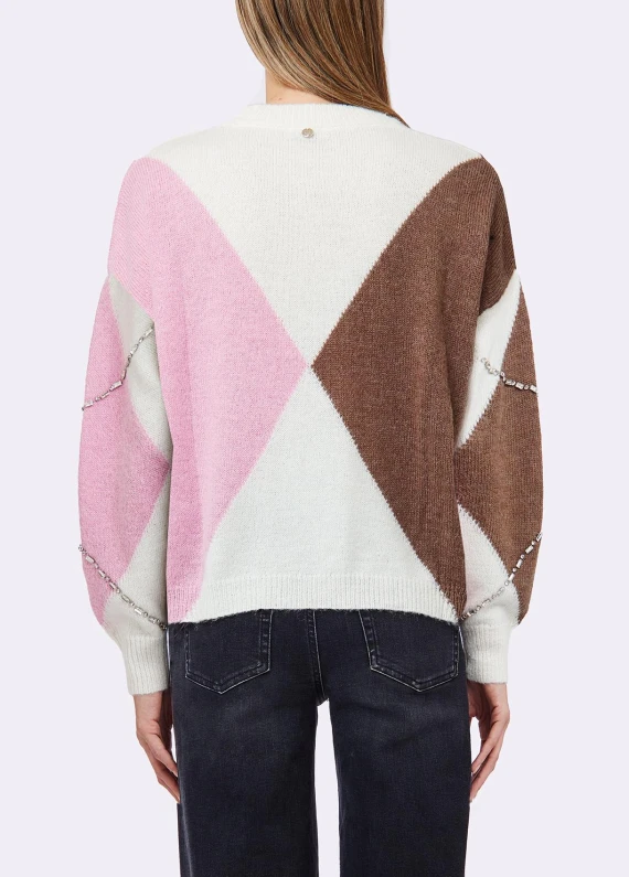 White and pink argyle sweater Liu Jo