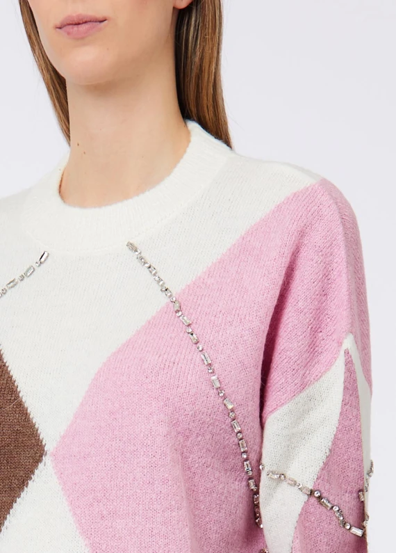 White and pink argyle sweater Liu Jo