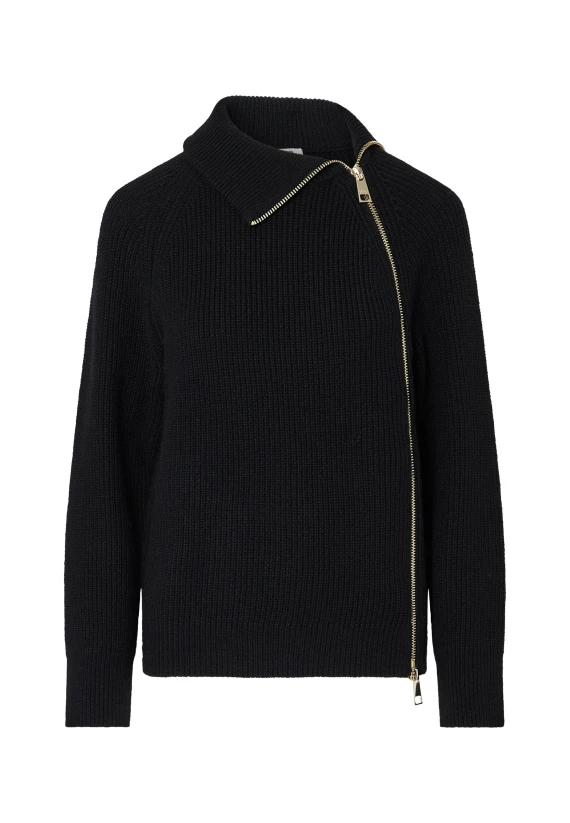 Maglione nero in lana con zip asimmetrica Liu Jo